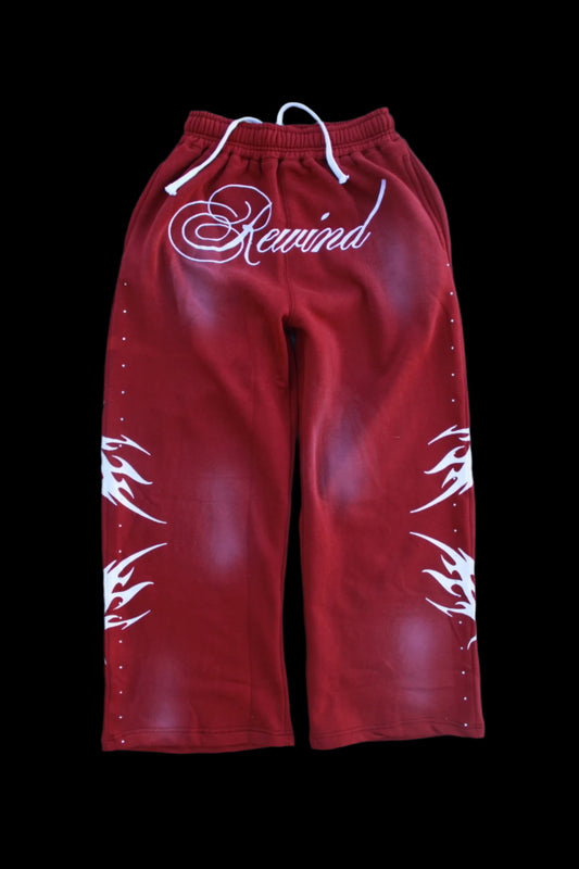 Dark Red Acid Wash Sweats